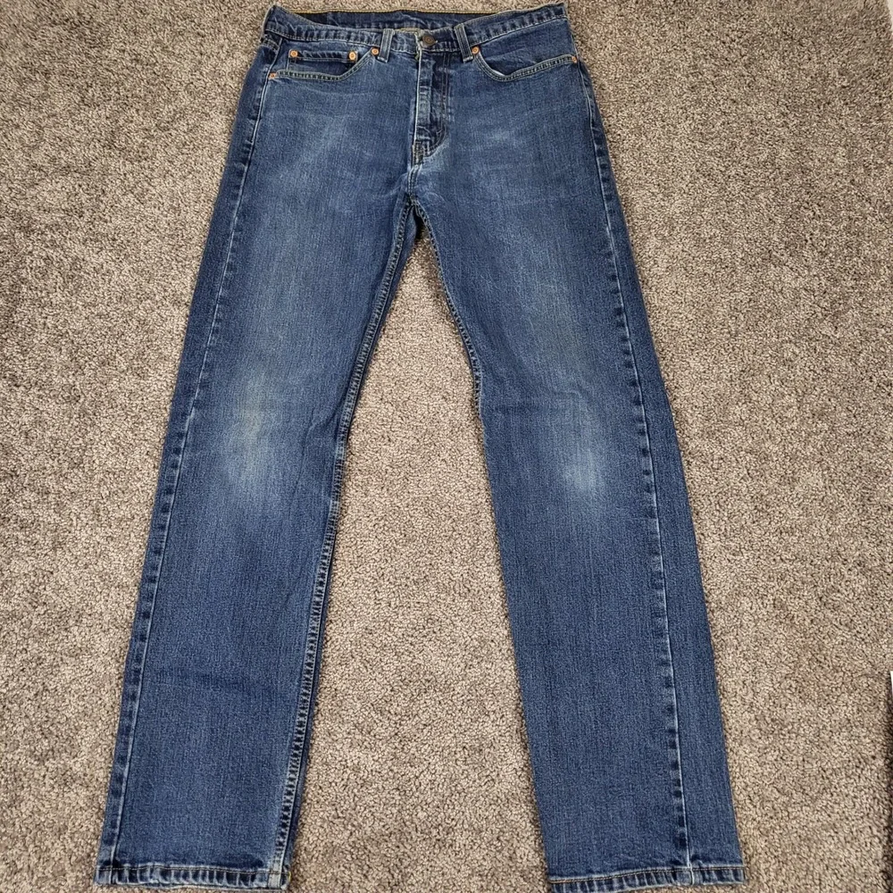 Levi's 505 Regular Fit Jeans Mens 34x34 Blue Distressed Straight Leg‎ Denim